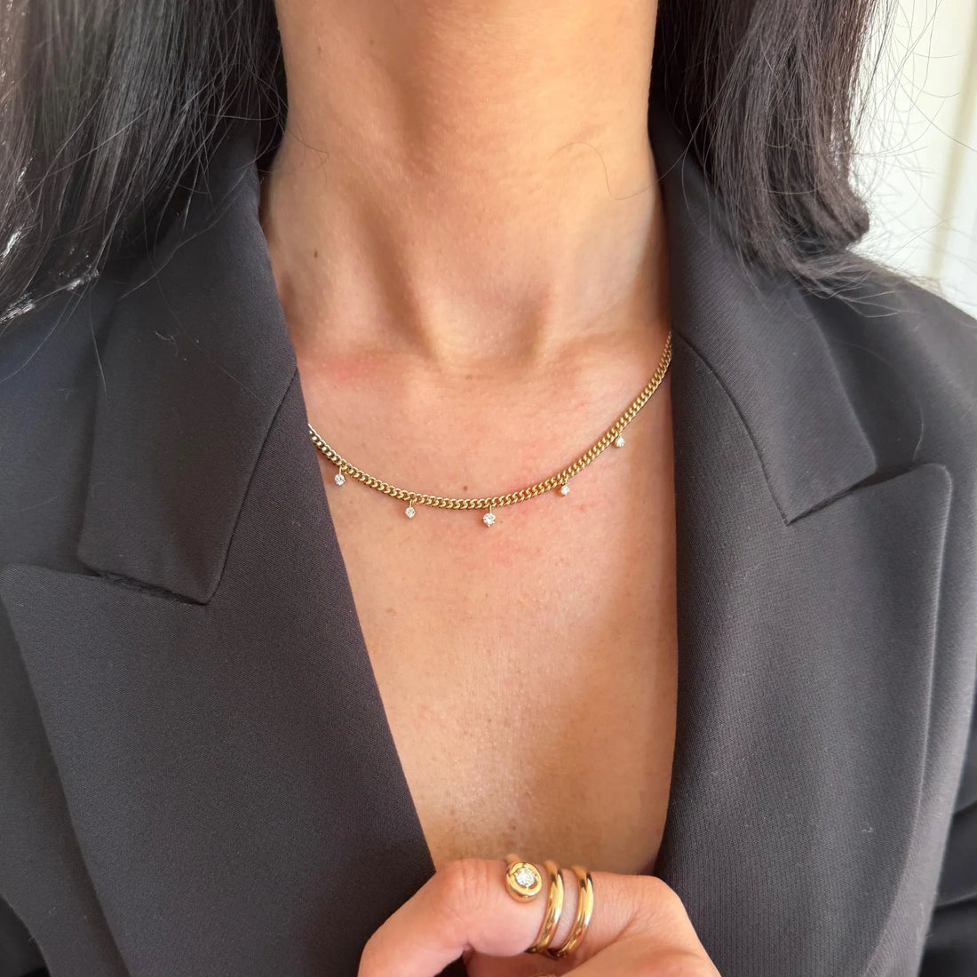 Floating diamonds Classic Curb Chain Necklace