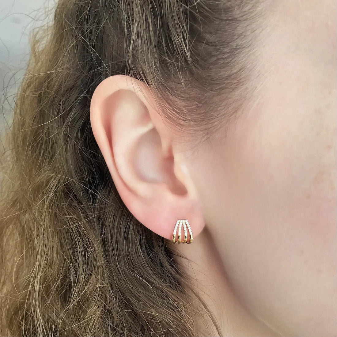 Four-Row Pavé Diamond EarCuffs Huggies Earrings - Pair