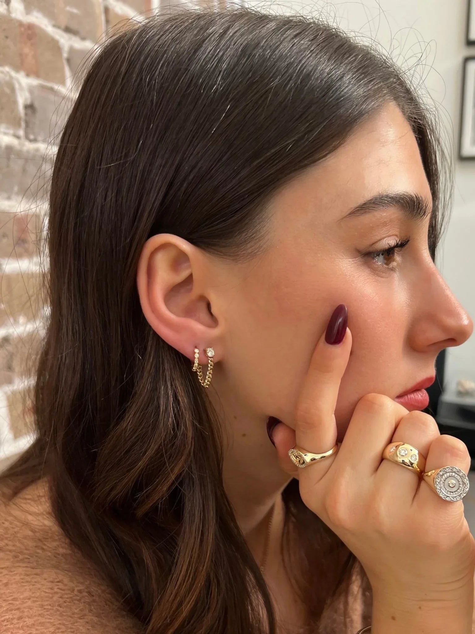 Gabi Curb Chain Diamond Earring - Goldie Paris Jewellery