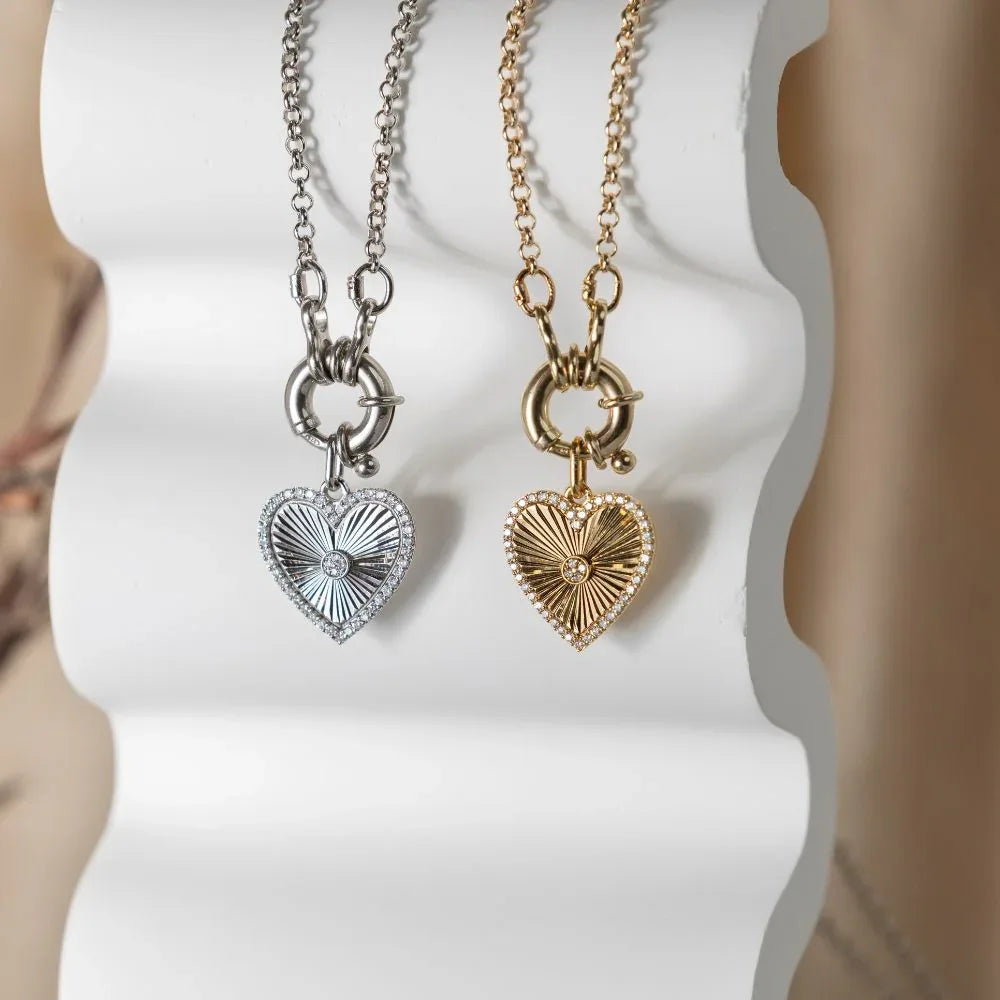 Heart Fluted Medallion Pendant - White Gold