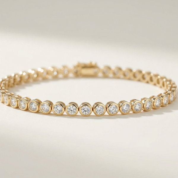 2 Carat Bezel Set Solid Gold Tennis Bracelet • 9K Solid Yellow Gold