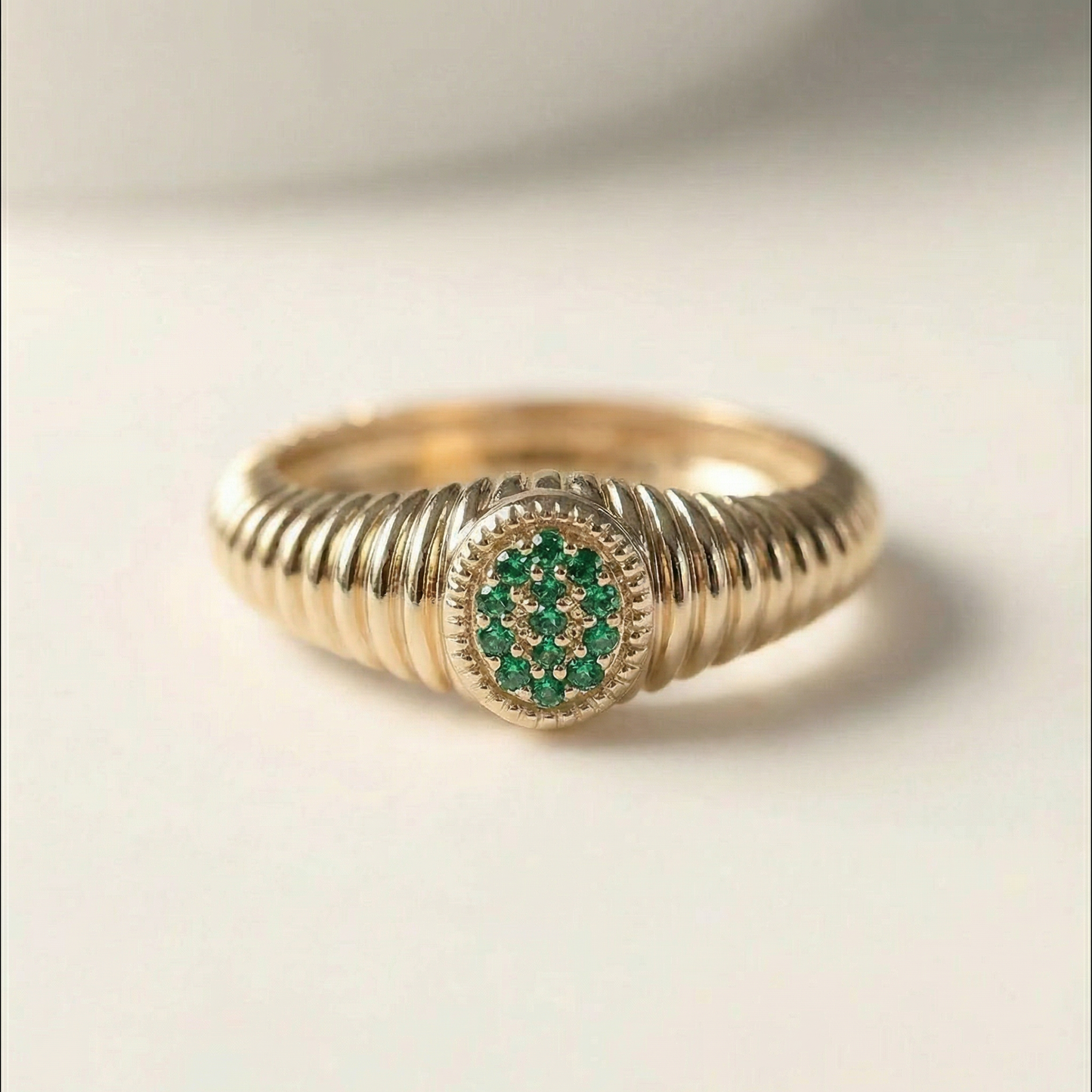 Rachel Fluted Emerald-Pinky Ring