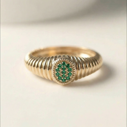 Rachel Fluted Emerald-Pinky Ring