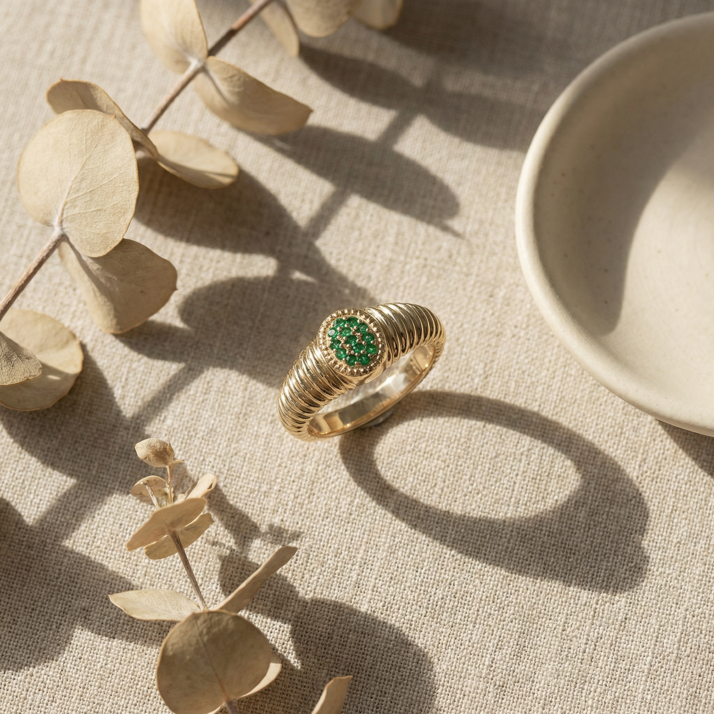 Rachel Fluted Emerald-Pinky Ring