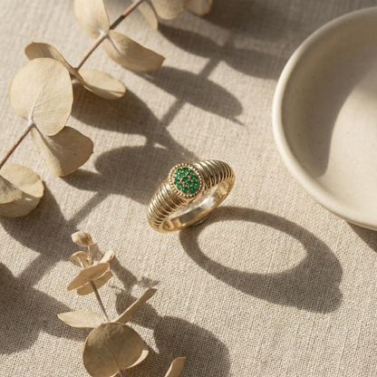 Rachel Fluted Emerald-Pinky Ring