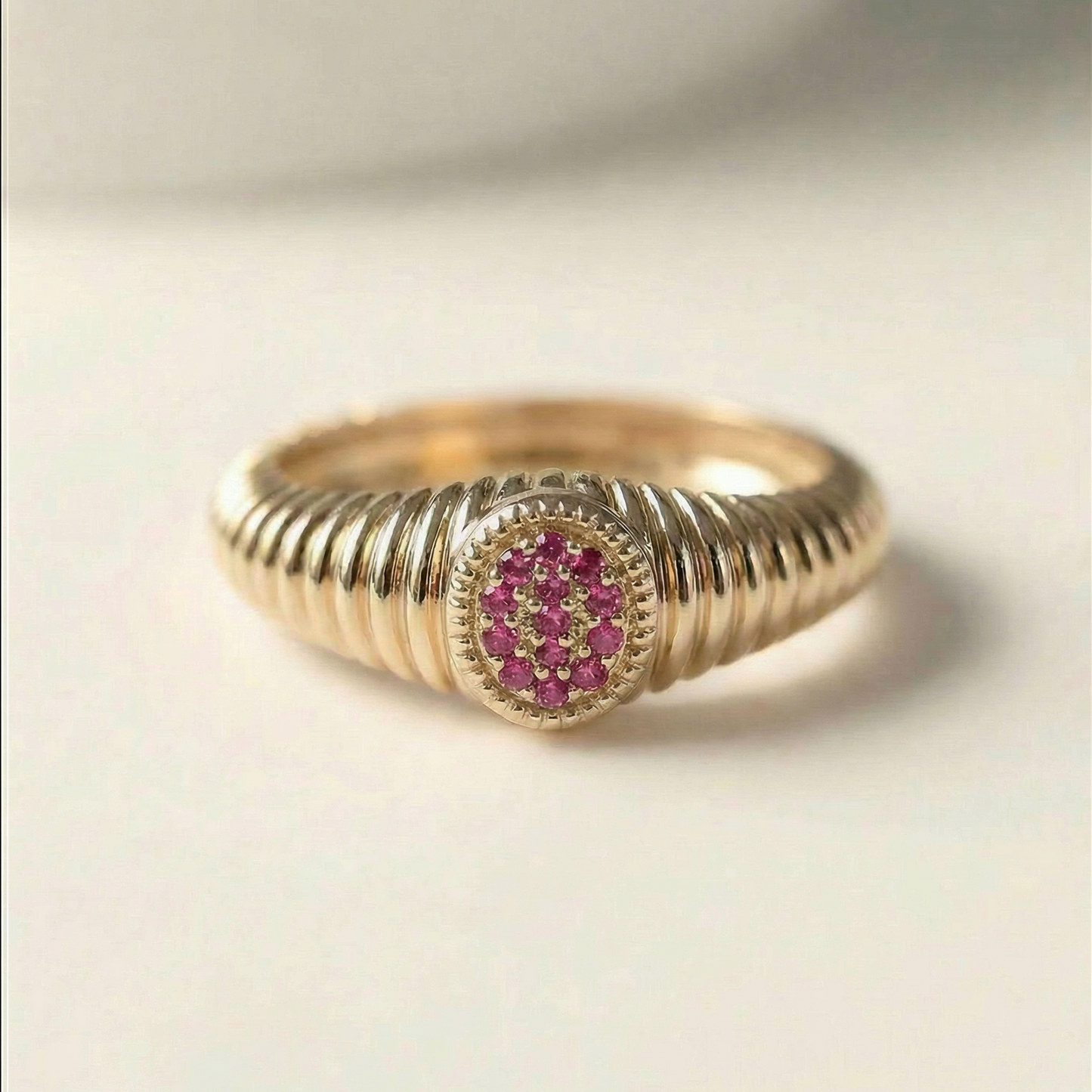 Rachel Fluted Pink Diamond-  Pinky Ring