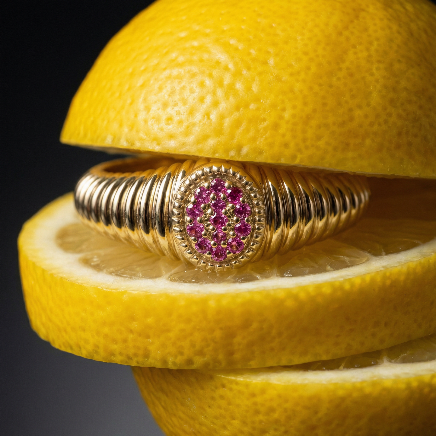 Rachel Fluted Pink Diamond-  Pinky Ring