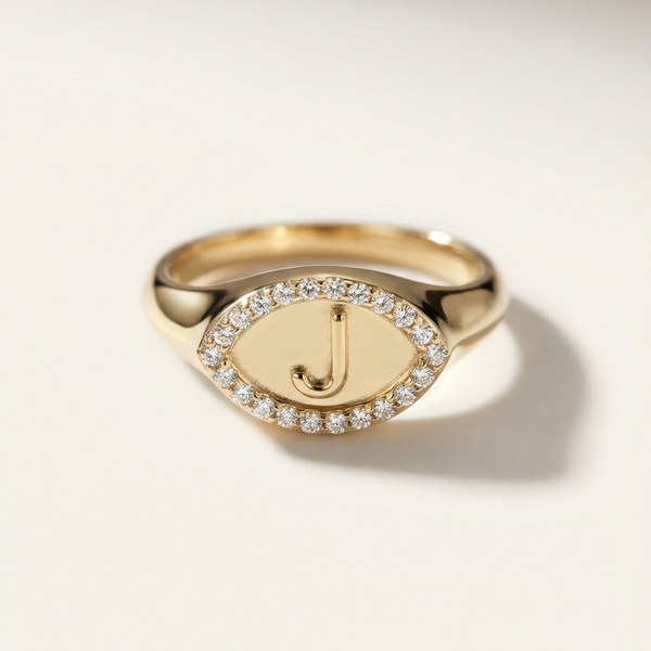 Initial Signet Diamond Ring• 10K Solid Gold