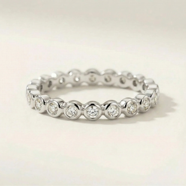 Ilana Bezel-Set Stackable Diamond Band • 10K Solid White Gold