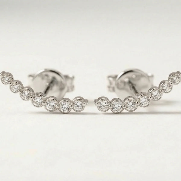 All Diamonds Ear Climber Stud Earring • Single • 10K Solid White Gold
