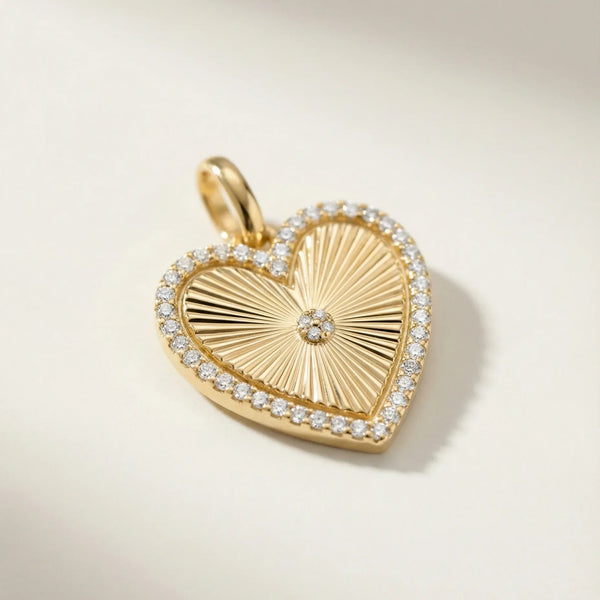 Heart Fluted Medallion Pendant • 10K Solid Yellow or White Gold