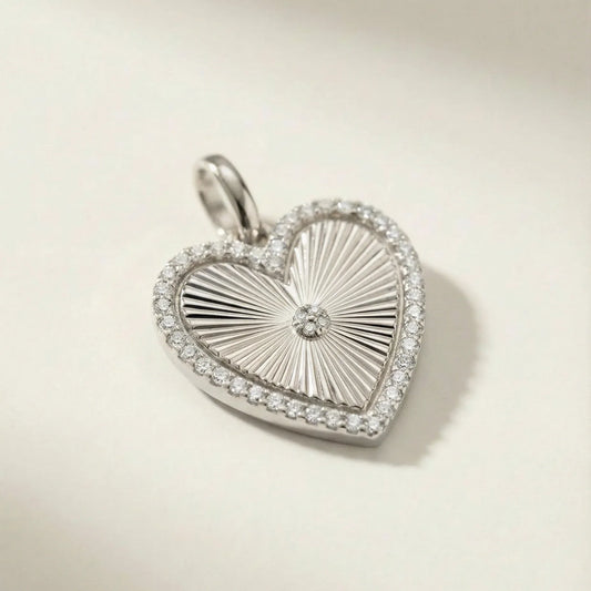 Heart Fluted Medallion Pendant - 10k White Gold - Jewelry - Goldie Paris Jewelry - Moms Pendant