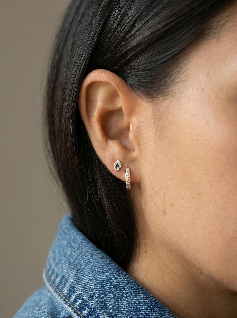 Mini Evil Eye Stud Earrings - White Gold - - Jewelry - Goldie Paris Jewelry - Earring Everyday Faith