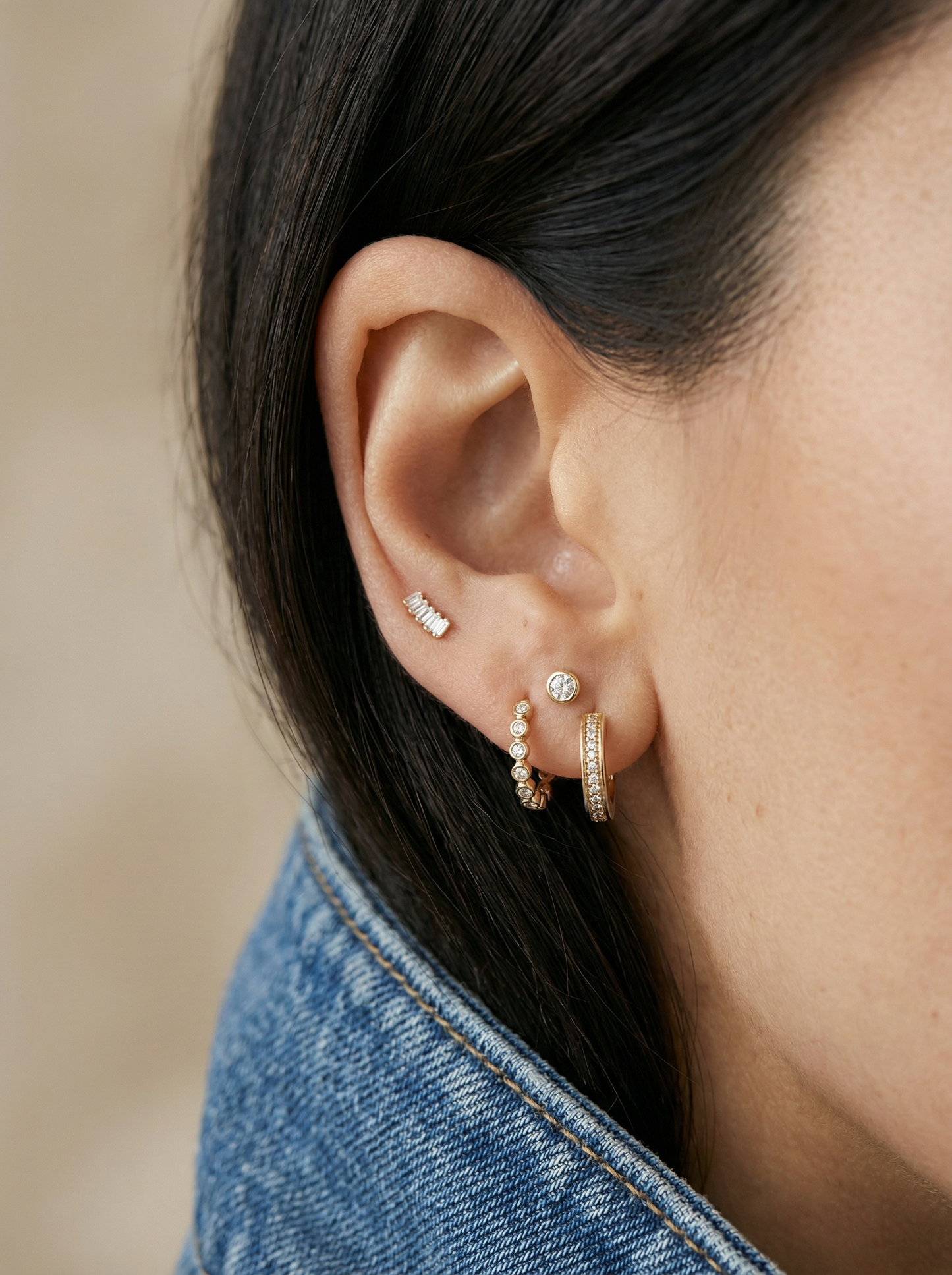 5 Diamonds Baguette Cluster Stud Earrings