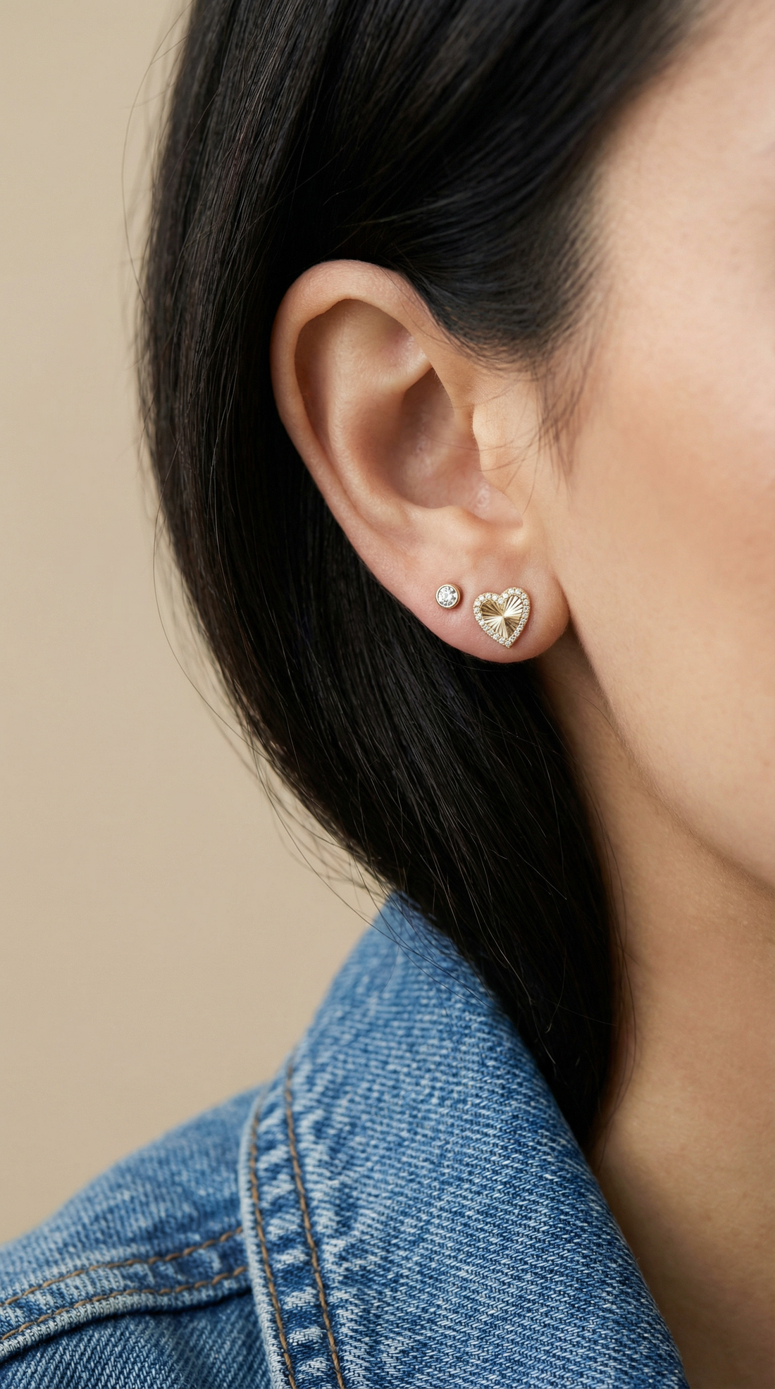 Laura Heart Fluted Diamond Earrings Pair