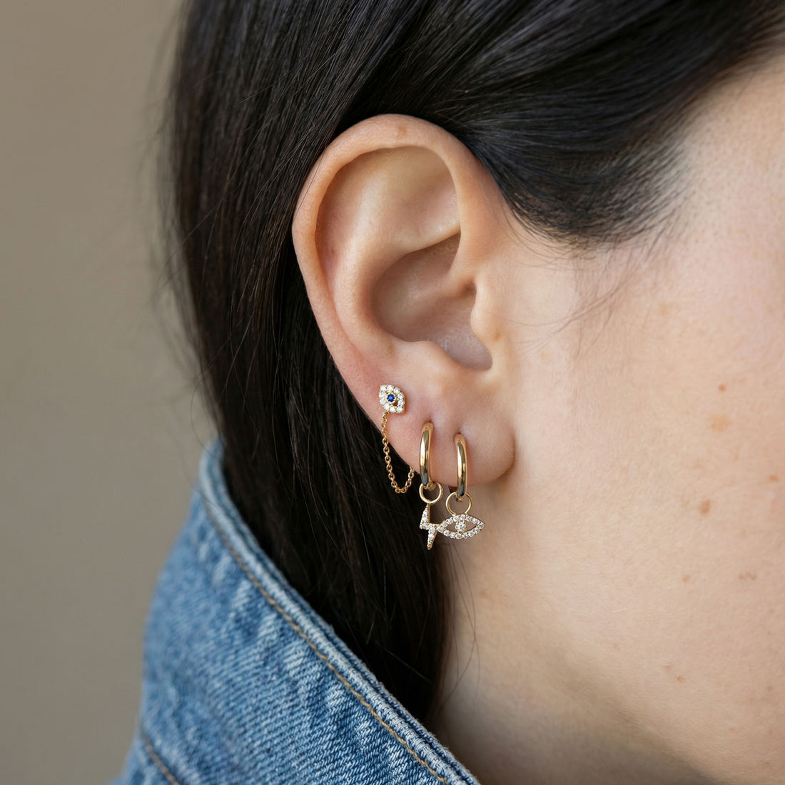 Charm hoops - Lightening, Diamond or Evil Eye