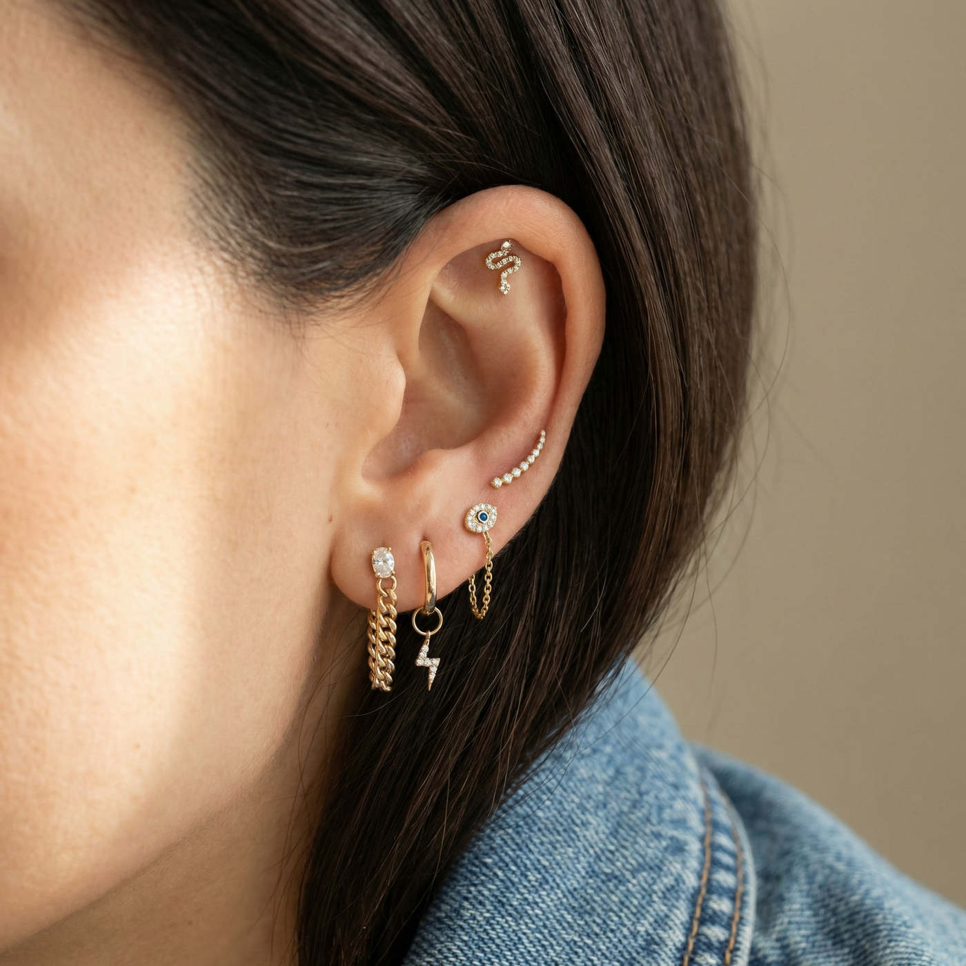 Mini Evil Eye Stud Earrings - White Gold