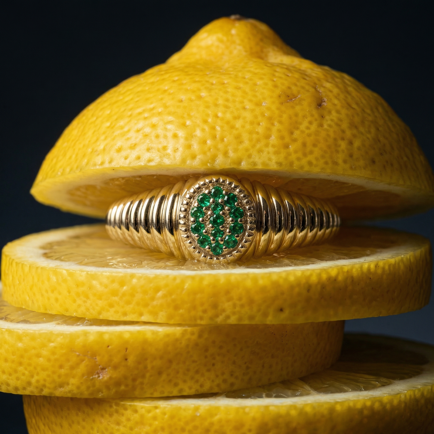 Rachel Fluted Emerald-Pinky Ring