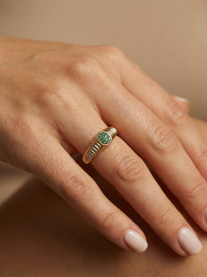 Rachel Fluted Emerald-Pinky Ring