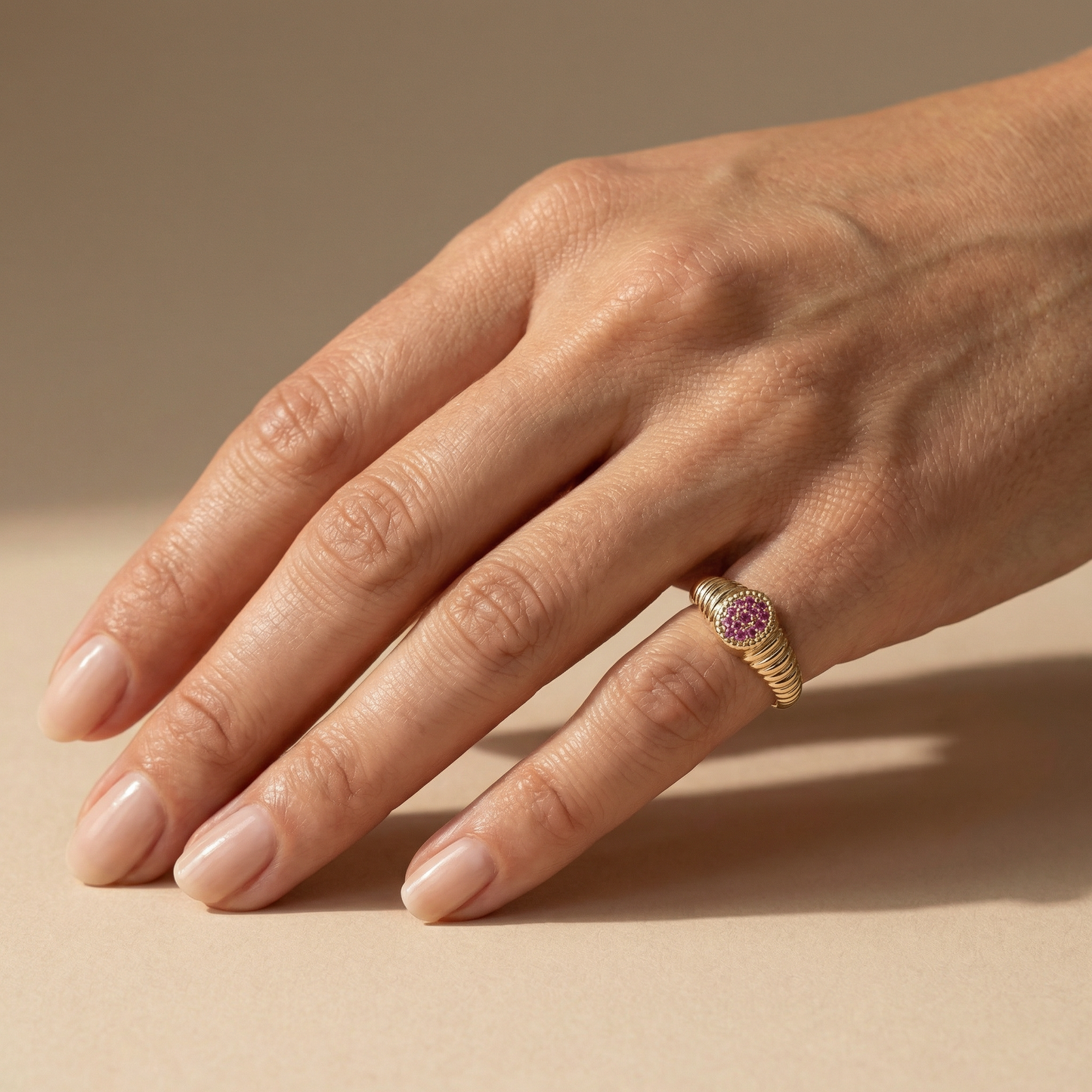 Rachel Fluted Pink Diamond-  Pinky Ring