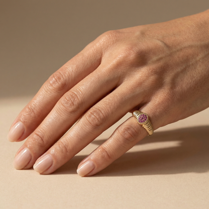 Rachel Fluted Pink Diamond-  Pinky Ring