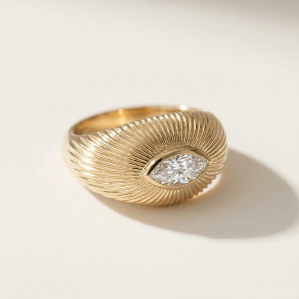 Siena Fluted Dome Diamond Ring • 10K Solid Yellow Gold