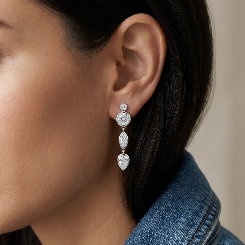 Ava Diamond Drop Earring - Single - White Gold