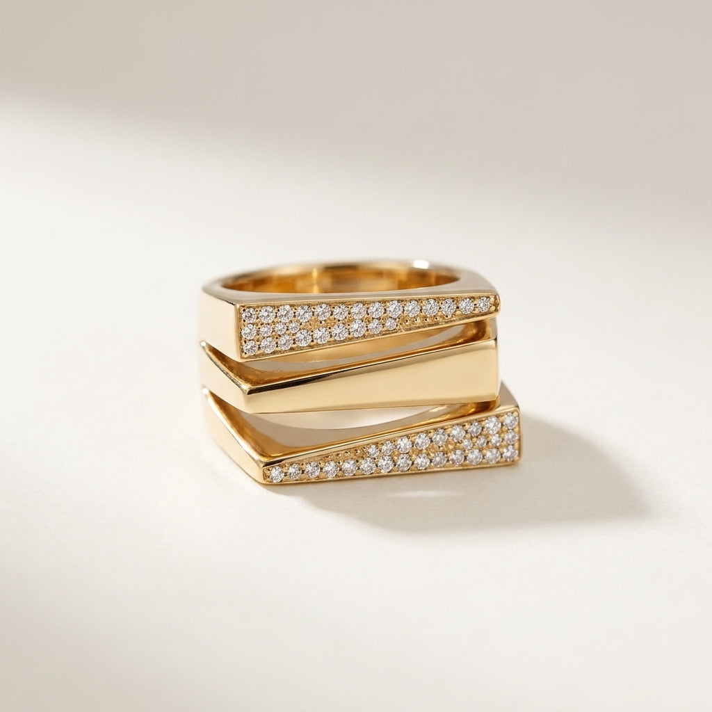 Angela Square Diamond Ring - - Jewelry - Goldie Paris Jewelry - New Arrivals Ring statement