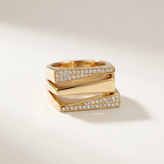Angela Square Diamond Ring - - Jewelry - Goldie Paris Jewelry - New Arrivals Ring statement