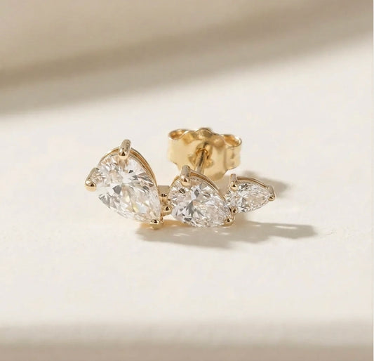 Triple Pear Diamond Stud - Regular push back butterfly - Jewelry - Goldie Paris Jewelry - Earring