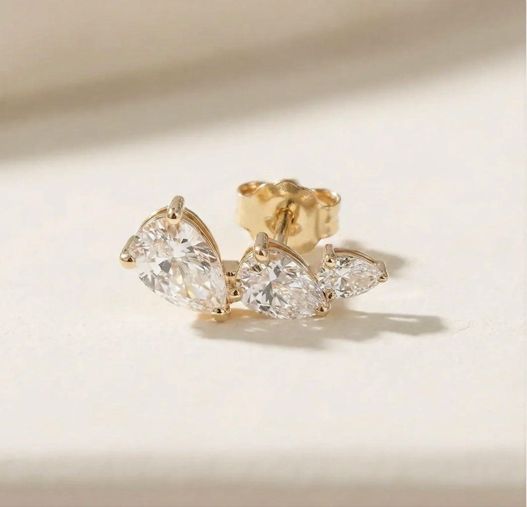 Triple Pear Diamond Stud - Regular push back butterfly - Jewelry - Goldie Paris Jewelry - Earring