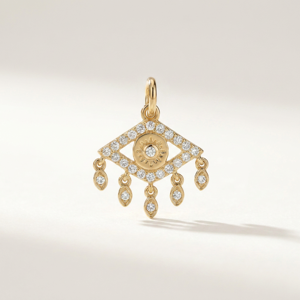 Naomi Evil Eye Floating Pendant - Yellow Gold - - Jewelry - Goldie Paris Jewelry - Everyday Faith Evil Eye Pendant