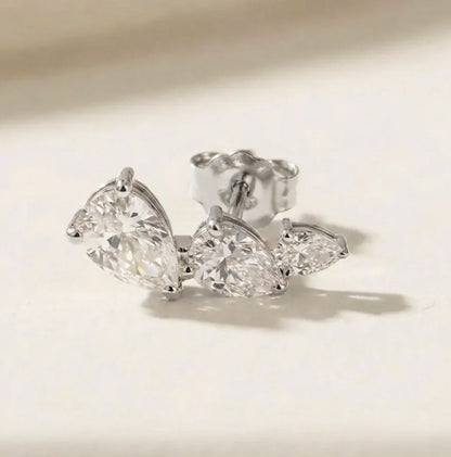 Triple Pear Diamond Stud - 10k White Gold - Jewelry - Goldie Paris Jewelry - Earring