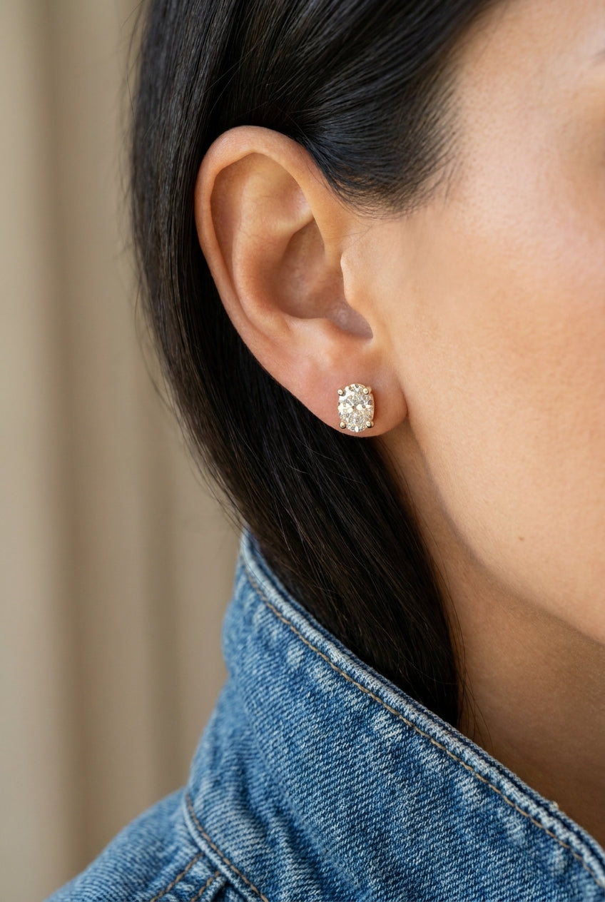 1.5ct Oval Diamond Stud Earrings• 9k Solid Yellow Gold • Pair