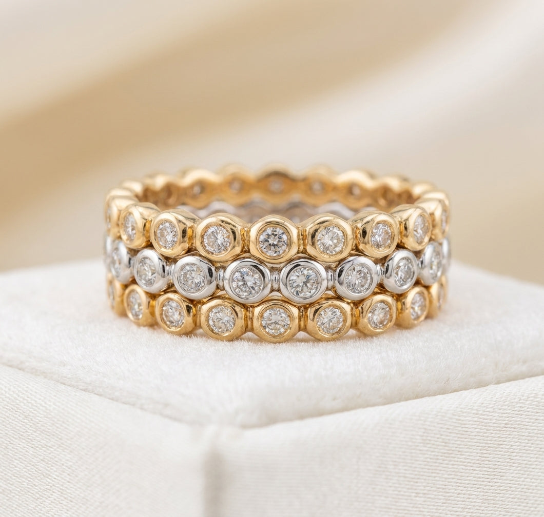 Ilana Bezel-Set Diamond Band •10K Solid White Gold