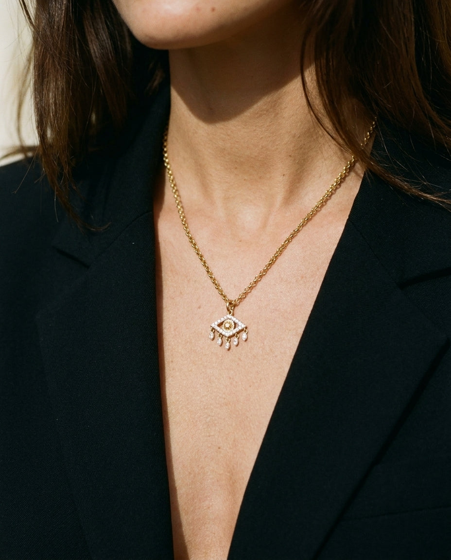 Naomi Evil Eye Diamond Pendant •10K Solid Gold