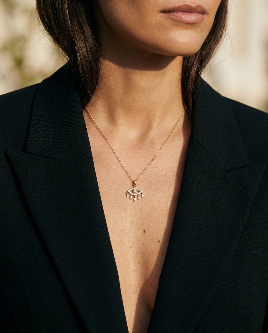 Naomi Evil Eye Diamond Pendant •10K Solid Gold