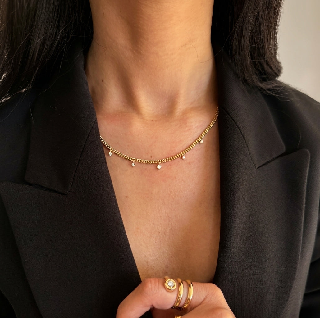 Floating diamonds Classic Curb Chain Necklace - - Jewelry - Goldie Paris Jewelry - Necklace