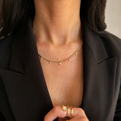 Floating diamonds Classic Curb Chain Necklace - - Jewelry - Goldie Paris Jewelry - Necklace