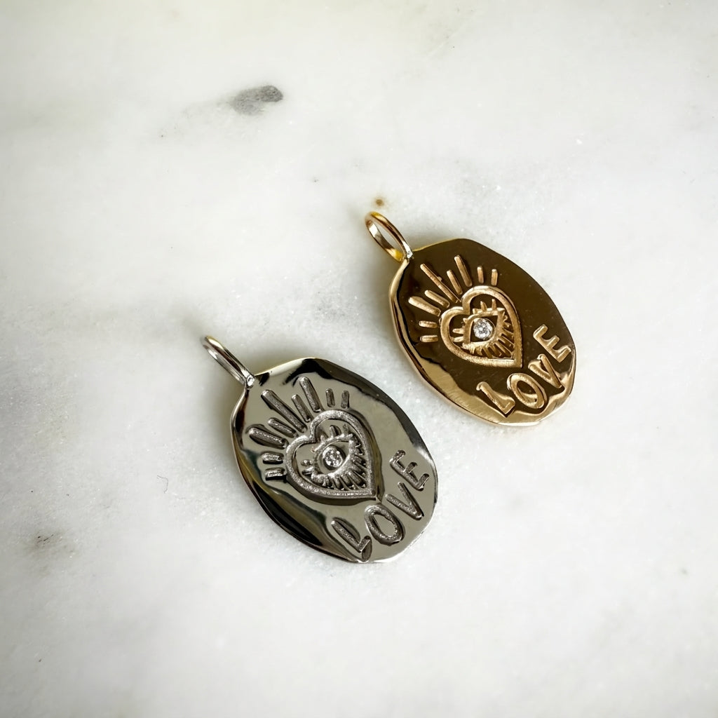 Love Oval Diamond Medallion Pendant • 10K Solid Yellow Gold - - Jewelry - Goldie Paris Jewelry - Moms Pendant