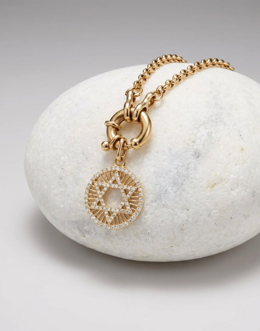 Norit Star of David Medallion Pendant with Diamonds • 10K Solid Yellow Gold - - Jewelry - Goldie Paris Jewelry - Everyday Faith