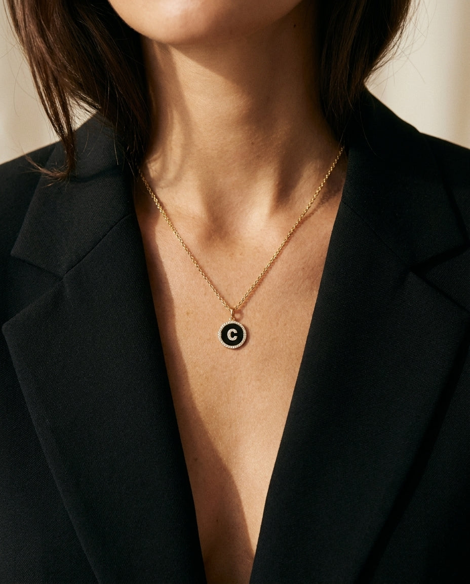Diamond Letter Medallion Pendant • 10K Solid Yellow Gold - - Jewelry - Goldie Paris Jewelry - Moms Pendant