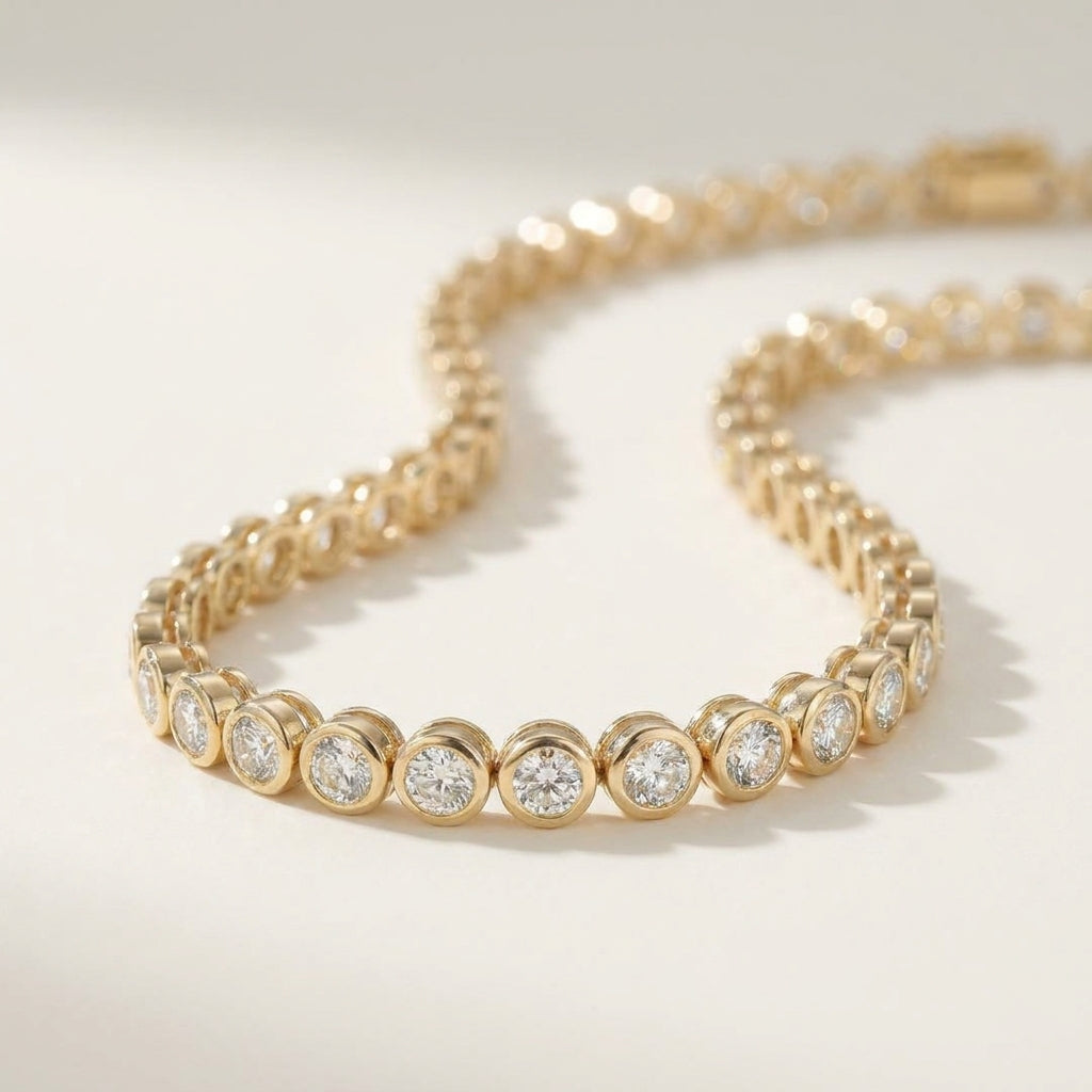 4.5 Carat Bezel Set Solid Gold Tennis Necklace