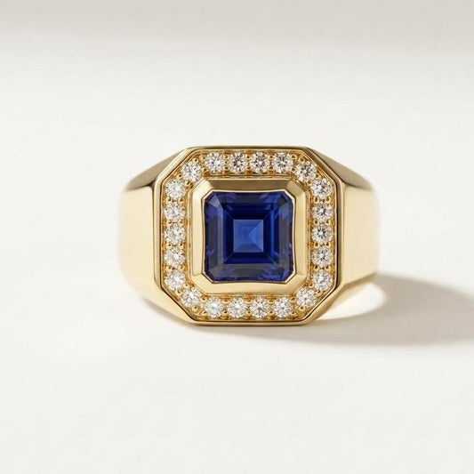 Gourmandise Signet Ring Sapphire• 9K Solid Gold