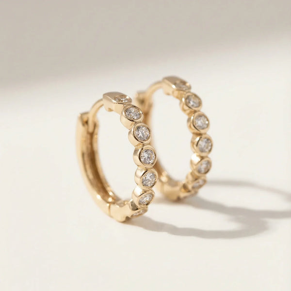 Audrey Bezel-Set Diamond Hoop Earrings • Pair • 14K Solid Yellow Gold
