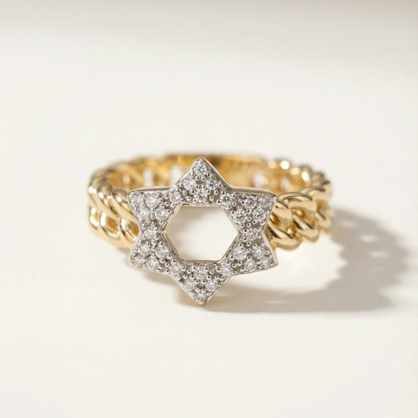 Becca Magen David Solid Chain Ring • 10K Solid Yellow Gold