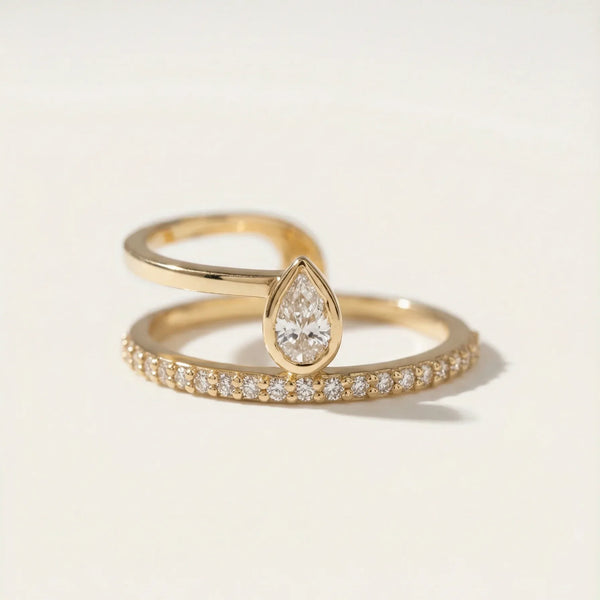 Noa Pear and Pavé Diamond Ring • 10K Solid Yellow Gold
