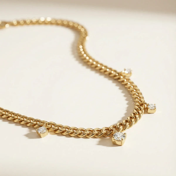 Floating Diamond Classic Curb Chain Necklace • 10K Solid Yellow Gold