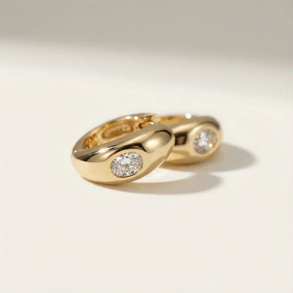 Cloud Huggie Hoop with Diamond - Pair - Goldie Paris Jewellery
