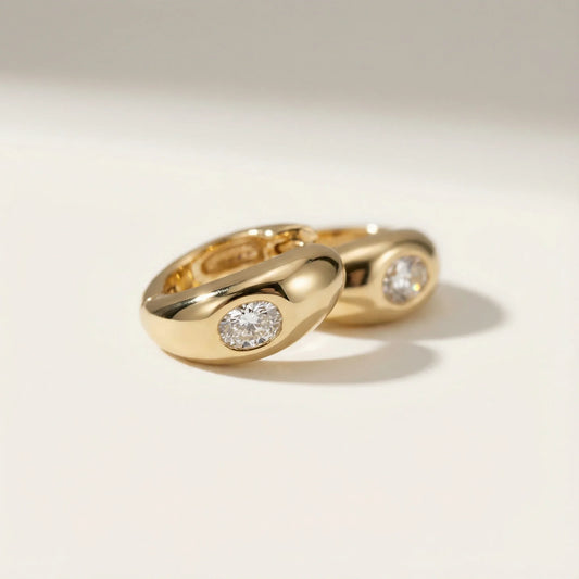 Cloud Huggie Hoop with Diamond - Pair - Goldie Paris Jewellery